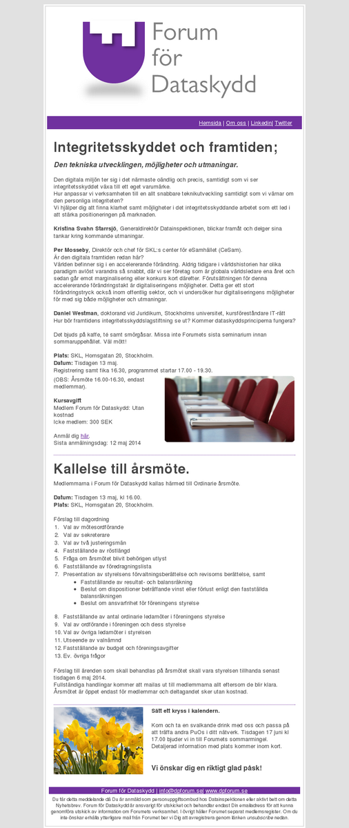#Integritetsskydd och framtiden ymlp.com/zG84Ns 
Vi ser fram emot 13/5 @datainspektionen <a href="/mosseby/">Per Mosseby</a> <a href="/netlawswe/">Daniel Westman</a>