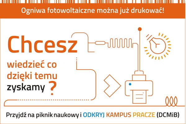 PORT_Wroclaw's tweet photo. Ogniwa fotowoltaiczne i druk? Zapraszamy na piknik naukowy "Odkryj Kampus Pracze". Czekamy na was 10 maja :) http://t.co/m9Erp83h3N