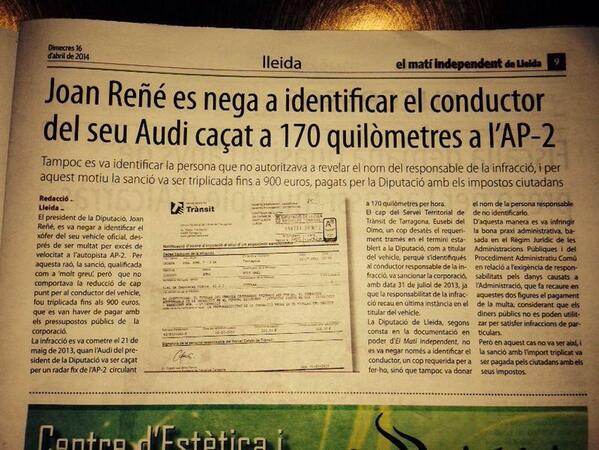 daiguardgirl's tweet photo. Joan Reñé no identifica a qui conduia el seu Audi a 170km/h i la Diputació #Lleida acaba pagant els 900€ de multa http://t.co/q57e6xzHOc