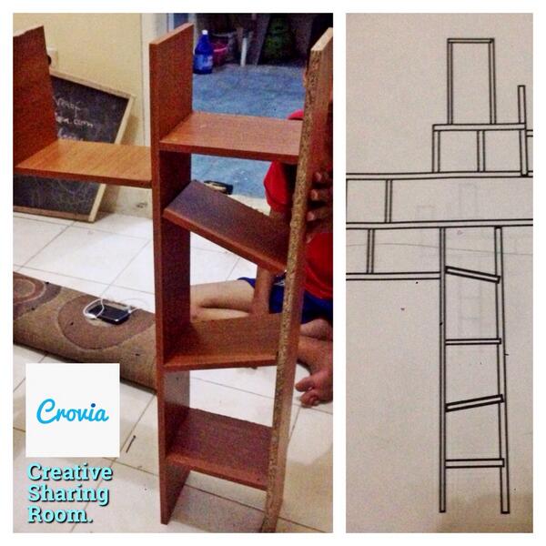Setelah penundaan beberapa hari, malam ini dimulai lagi pembuatan rak buku untuk ruang kreatif kami.