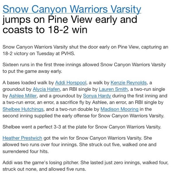 SCwarriorsports's tweet photo. WARRIOR SOFTBALL: SC 18 Pineview 2 #region9 @ScW_Softball http://t.co/R5Ud3h4QdH