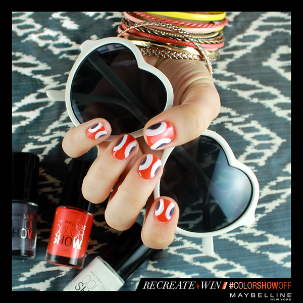 Maybelline's tweet image. Recreate this cutting edge nail look using #colorshowoff and #entry for a chance to win all 48 Color Show shades.
