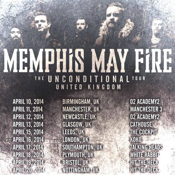 MemphisMayFire's tweet photo. We're half way through our UK #UnconditionalTour and y'all have been amazing so far! Info: http://t.co/KoEh9rcThP http://t.co/k26lqb3O6k