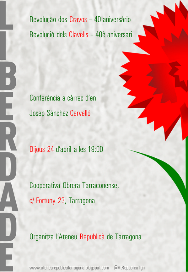 Xerrada a l'Ateneu Republicà de Tarragona pel 40è aniversari de la Revolució dels Clavells, dijous 24 a les 19 h