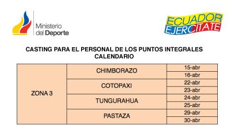 Estas son las fechas para el casting de #EcuadorEjercítate en Chimborazo, Cotopaxi, Tungurahua y Pastaza