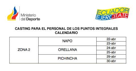 Estas son las fechas para el casting de #EcuadorEjercítate en las provincias de Napo, Orellana y Pichincha