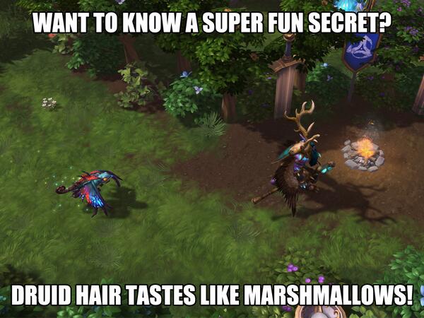 BlizzHeroes's tweet photo. Want to know a super fun secret? Druid hair tastes like marshmallows! - #Brightwingweek http://t.co/gqH5jD4TKC