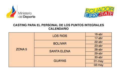 Estas son las fechas para el casting de #EcuadorEjercítate en Los Ríos, Bolívar, Santa Elena y Guayas