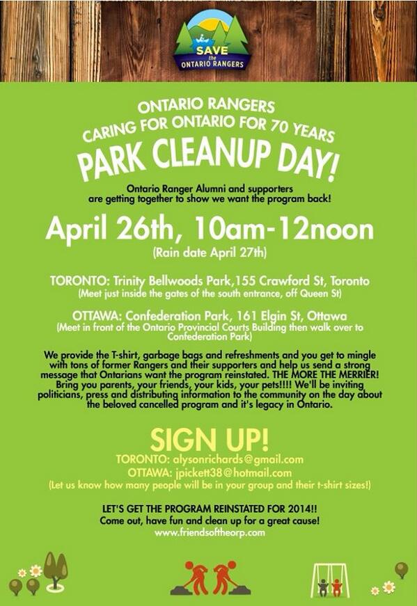 friendsoftheORP's tweet photo. April 26th!Calling all friends and supporters of the ORP to come out for a park clean up day! @CTVNews @globereaders http://t.co/2g4VEV3roB