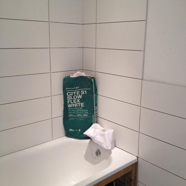 Tried a new tile adhesive brand today #rocatex great product looking forward to trying the rest.#tiling #bathroom