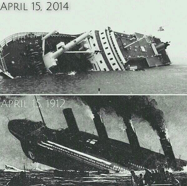 Indhirarijo's tweet image. Omg ...
Titanic April 15, 1912
South Korea ship sinks April 15, 2014
#PrayForSouthKorea