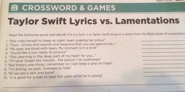 Will Hicks on X: Taylor Swift lyric or quote from the Book of  Lamentations?  / X