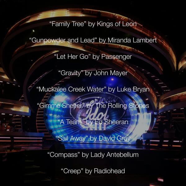 Idol Insider (@idol_insider) on Twitter photo It's Wednesday again and you know what that means? SONG LEAK! Tune-in to <a href="/AmericanIdol/">American Idol</a> tonight at 8/7c on FOX! It's Wednesday again and you know what that means? SONG LEAK! Tune-in to <a href="/AmericanIdol/">American Idol</a> tonight at 8/7c on FOX!