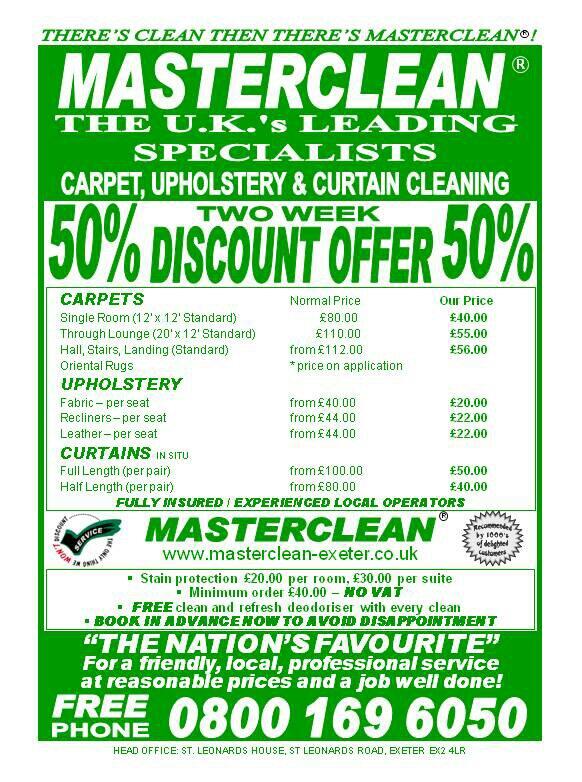 MasterClean_Uk's tweet image. #Exeter #Honiton #Exmouth #NewtonAbbot #Sidmouth #Cullompton Carpet &amp;amp; Upholstery Cleaning Discounts 50% OFF CALL NOW!