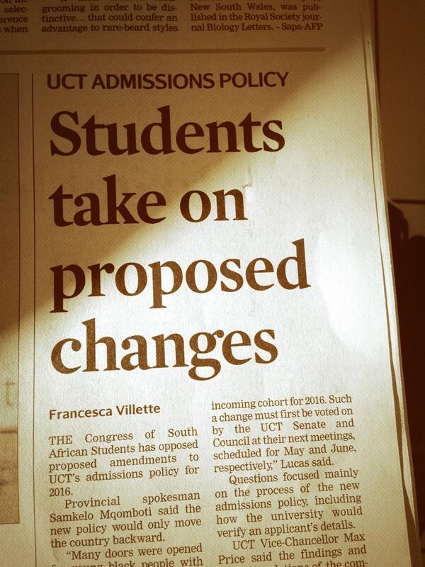 Admissions driven by disadvantage/merit, rather than race.  Stellenbosch, "Weve been having it!". @StelSRc <a href="/UCT_SRC/">UCT SRC</a>