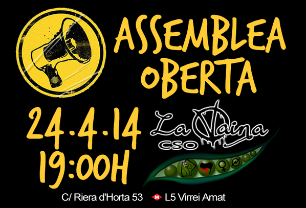 QUE NO FALTI NINGU!! Os recordem que avui a les 19 hores, Esteu totes convidades a la Assemblea Oberta al <a href="/CsoLaVaina/">CSO La Vaina</a>
