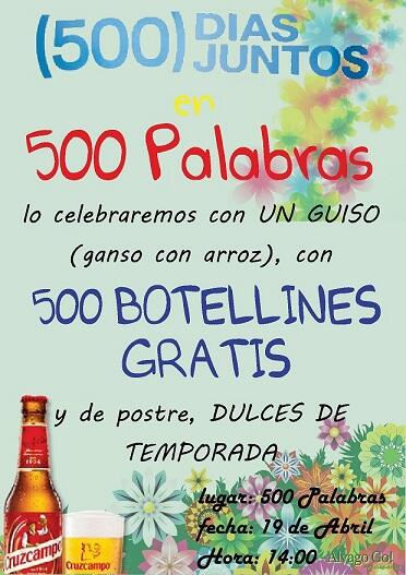 500Palabras's tweet photo. ¿Sin planes para sábado santo?en @500Palabras cumplimos500dias y queremos celebrarlo contigol.No te lo pierdas!RTS =) http://t.co/iH2B21053E