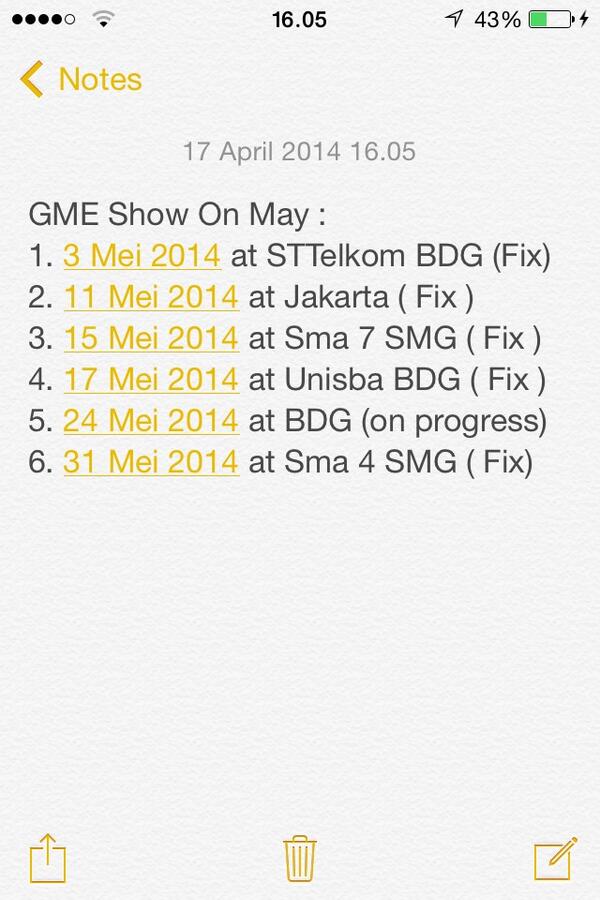 GME on May: 3 Mei STTelkom BDG w/ Billfold | 11 Mei Jakarta | 15 Mei Sma 7 SMG | 17 Mei Unisba BDG | 31 Mei Sma 4 SMG