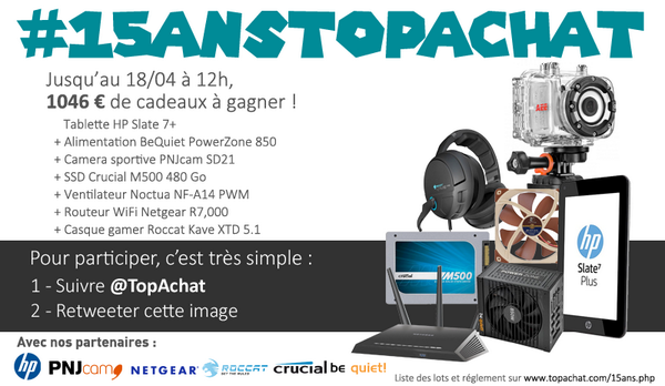 TopAchat's tweet image. #15AnsTopAchat
Go pour le #lot11 !

Pour jouer, il suffit de suivre @TopAchat et de RT ce tweet avant Vendredi 12h