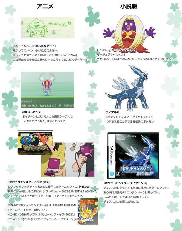 あの花雑学bot En Twitter あの花 では ノケモン がポケモンのパロディとして登場するが 小説版 あの花 ではそのまま ポケモン が登場する そのため モンスターの名前や入手方法 携帯ゲーム機のハードなどに違いが出ている Http T Co Vdgmmmdhcm