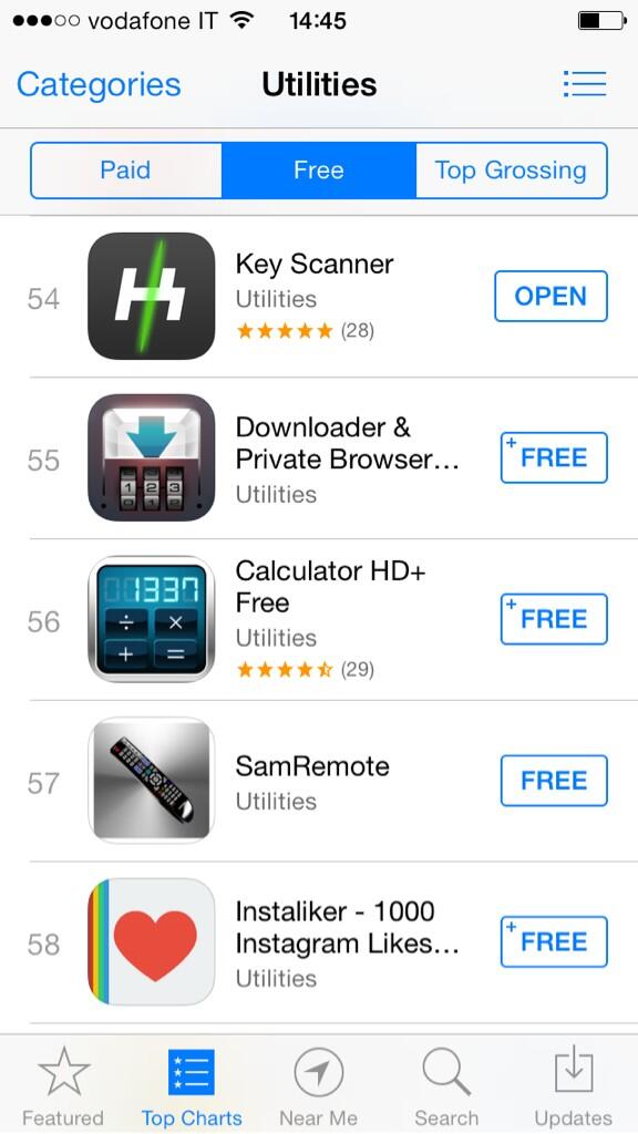 LucaRanal's tweet image. Thanks everyone who made this possible! #KeyScanner 54th in #Utility#Top#Free #Apps!Hurry up!It&apos;s free till Saturday!