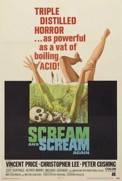 HorrorByProxy's tweet photo. Scream and Scream Again (1970) #Horror #70sHorror #HorrorPosters #VincentPrice #ChristopherLee #PeterCushing http://t.co/hCSi0RgZBu