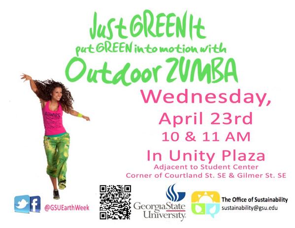 GSUEarthWeek's tweet photo. Do you love to Zumba?! Here's you chance to dance! http://t.co/2opPUFKuGH