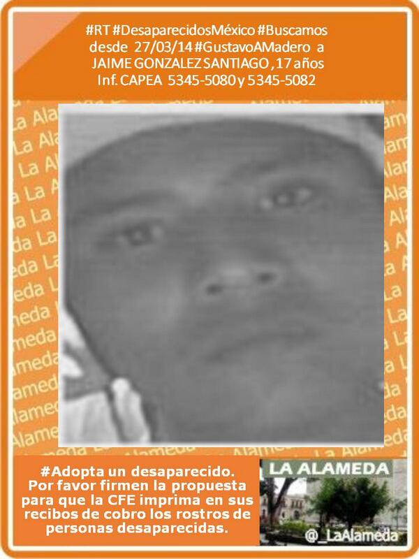 #TeBuscamos JAIME GLZ SANTIAGO 17 años  27/3/14 #GAM #DF <a href="/LaAlamedaDFI/">LaAlamedaIztapalapa</a>  <a href="/diazgiles/">José Luis</a> <a href="/JECP6/">JECP</a>  #DesaparecidosMéxico