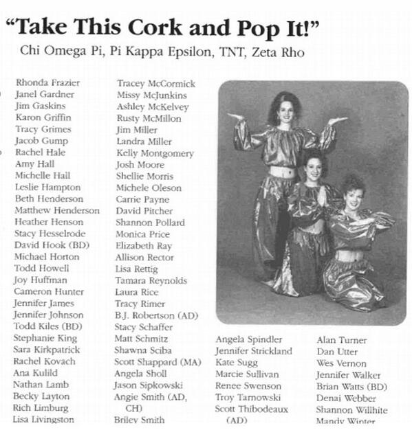 rachelinchina2's tweet image. #tbt to Spring Sing 1994 when ChiOs won their show with TNT, Zeta Rho and Pike. Yeah this happened. #springsing2014