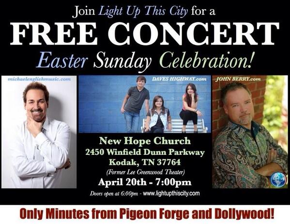 JoyJayNet's tweet image. Free concert Easter night with #MichaelEnglish if you are in the area plan to attend