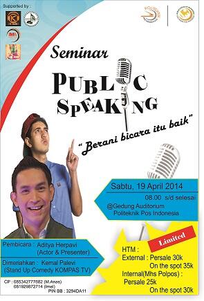 IMAPoltekpos's tweet photo. WOW! BESOK Nih ! 19 april 2014 at 8am. Tiket Grab it fast guys!.. Public Speaking + Stand Up.. Marii merapat kawan http://t.co/GePgrzRB9k