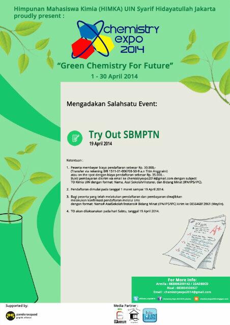 .@Chems_expo2014 daftarkan dirimu&amp;temanmu dlm "TRYOUT SBMPTN 2014" | Sabtu,19 April 2014 pkl 08.00 #ChemistryExpo2014