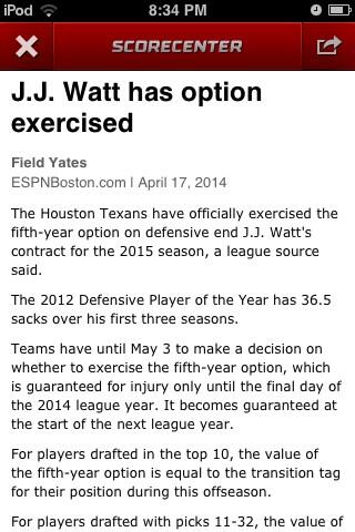 looseink's tweet image. #Texans option @JJWatt according to @espn #ScoreCenter.