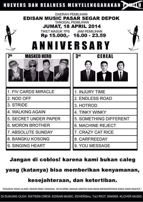CEREAL (@cerealcereal) on Twitter photo Hari ini Jumat 18 April 2014 di @Edisanmusic | Nitip <a href="/infogigsBOGOR/">INFO GIGS BOGOR</a> <a href="/IndieBicaraJKT/">Indie Bicara Jakarta</a> <a href="/MUDAMUDI_DEPOK/">MUDA MUDI INDONESIA</a> <a href="/Promosi_Indie/">IG: PromoMusikIndie</a> Hari ini Jumat 18 April 2014 di @Edisanmusic | Nitip <a href="/infogigsBOGOR/">INFO GIGS BOGOR</a> <a href="/IndieBicaraJKT/">Indie Bicara Jakarta</a> <a href="/MUDAMUDI_DEPOK/">MUDA MUDI INDONESIA</a> <a href="/Promosi_Indie/">IG: PromoMusikIndie</a>