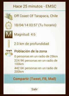 #sismo M4.6,  Off Coast Of Tarapaca, Chile, Hace 25 minutos. Reportado a través de play.google.com/store/apps/det…