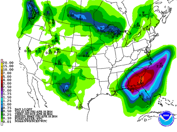 NWSWPC's tweet photo. Latest QPF forecast valid through Sunday morning for #HeavyRain across the SE. #FLwx #gawx #alwx http://t.co/5O0Mu4QF64