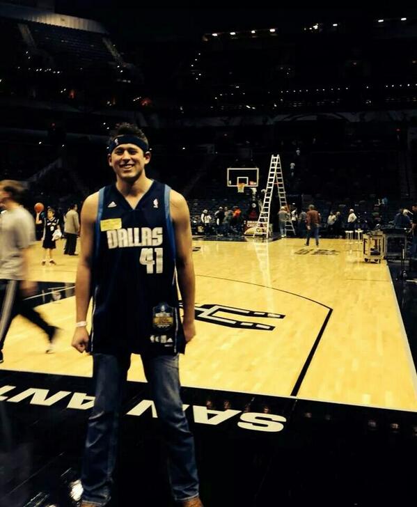 Rocking that <a href="/swish41/">Dirk Nowitzki</a> jersey on their court. You need me there for the playoffs in SA just moved there. #MFFL #MAVS