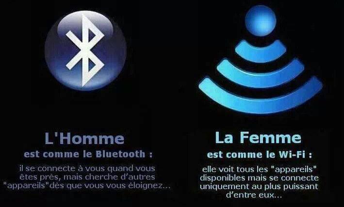 Blague du Jour on X: L'homme est comme le bluetooth et la femme comme le  Wi-Fi ! Lol  / X