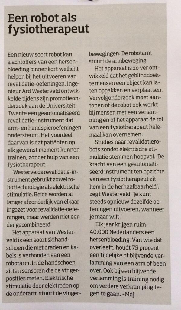 jorritdboer's tweet image. Nieuwe ontwikkeling in oefentherapie? (NewScientistNL, mei 2014) #fysiotherapie #humanmotorcontrol