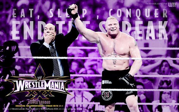 HeymanHustle's tweet photo. In case you haven't heard ... my client @BrockLesnar Conquered #TheStreak! @WWE @WWEUniverse http://t.co/3yCl1lK8oI