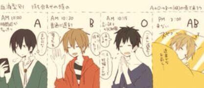 a_b_o_ab1's tweet photo. A型：時間前に到着。それか時間ピッタリ。
B型：普通に遅刻。O型：言い訳をして謝る。
AB型：まだ寝てる。スヤスヤ。
https://t.co/ZTVnqU3VOp