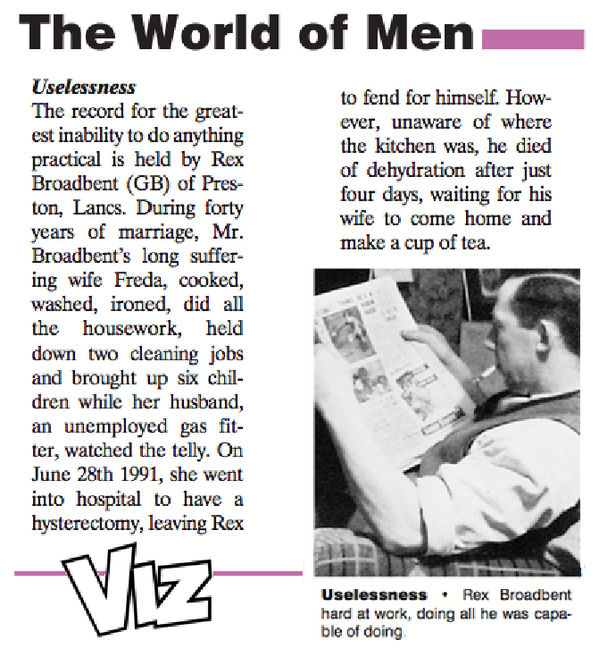 vizcomic's tweet image. The Sexist Book of Records: Uselessness.
