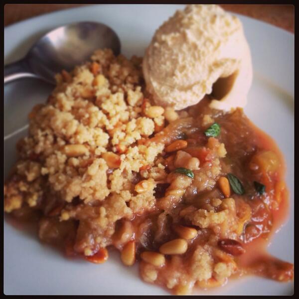 THEJamesAshford's tweet photo. Homemade rhubarb crumble with pine nuts, ginger &amp; thyme leaves. Thanks for the recipe &amp; rhubarb @iRoofSystems Marc http://t.co/8ri5yXQkiE
