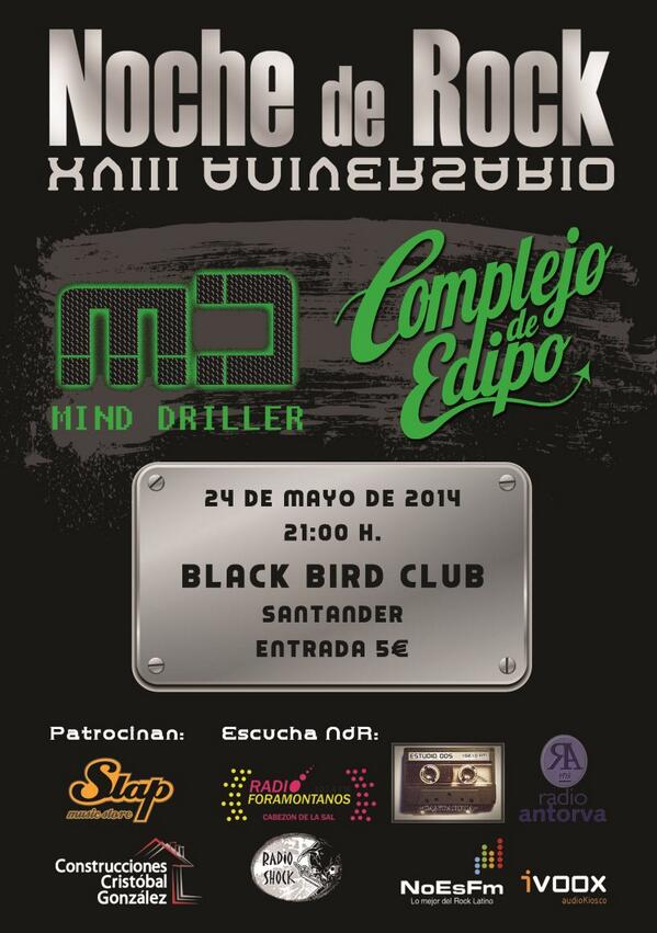 NochedeRock's tweet photo. Ya tenemos EVENTO para el 18 ANIVERSARIO de NdR - https://t.co/O15pVGkRe3 con @ComplejodeEdipo y @MindDrillerBand http://t.co/tdhxOC2UVe