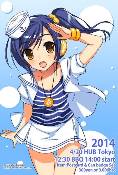 BitcoinChan's tweet photo. We'll participate in "Tokyo coin summit" tommorow, at HUB Tokyo.We'll sell Bitcoin-chan postcards&amp;can badge set. : ) http://t.co/7C9IfKpDP7