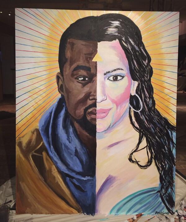 sweetninj's tweet photo. @kanyewest HERE IS A #PAINTING OF YOU &amp; Kim. I painted u &amp;my friend painted Kim. THX I LUV UR FACE. <3Danielle Burren http://t.co/V0ejqfXKrW
