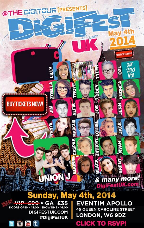 DigiTour's tweet photo. LONDON! Repost this pic &amp; tweet "I'm meeting my fav youtubers at #DigiFestUK http://t.co/qITL3Q8WQv" to win VIP's! RT http://t.co/uC8x4EE513