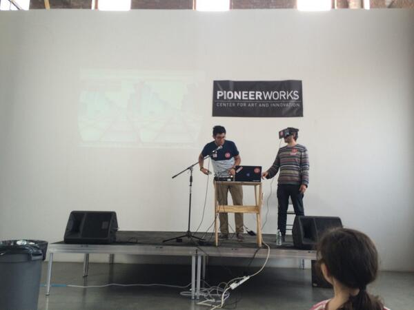 rickyrobinett's tweet photo. The whole audience is navigating an oculus rift maze together using @Twilio. #hackredhook http://t.co/ewWgAFfSLL