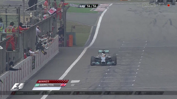 SkySportsF1's tweet photo. BREAKING: Lewis Hamilton wins the #ChineseGP: http://t.co/AhWKUB0qLM #SkyF1 http://t.co/eKw3U35T49