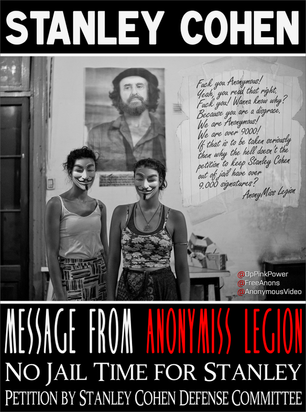 AnonymousVideo's tweet image. ►#Anonymiss Legion #supports Stanley Cohen anonymissexpress.cyberguerrilla.org/?p=12234 #Anonymous #UpTheRebels #NoJailForStanley